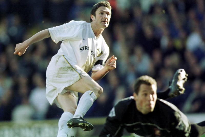 Robbie Keane scores against Sunderland in the Premiership at Elland Road in 7 April 2002. Leeds won 2-0.