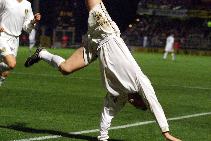 November 2001 Robbie Keane celebrates after scoring the decisive goal during the UEFA Cup second round, second leg clash against Troyes at the Stade de L''Aube in November 2001.