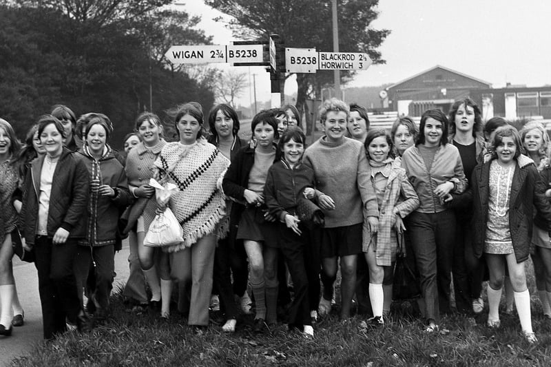 Hindley families set off on their sponsored walk for charity in September 1970