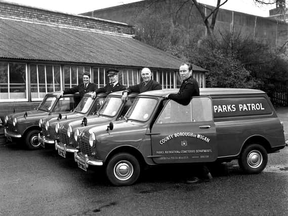Wigan Parks Depot takes delivery of their new Austin Mini patrol vans in 1970