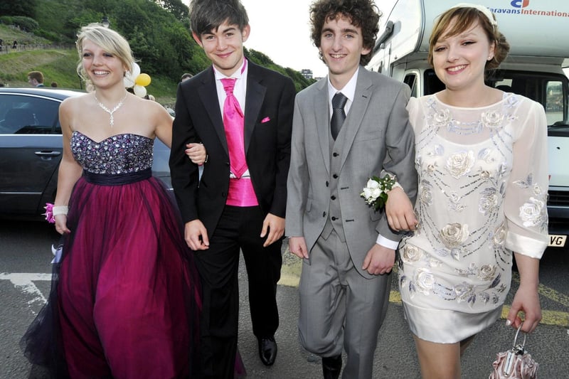 Pupils in high spirits arrive for the big night.