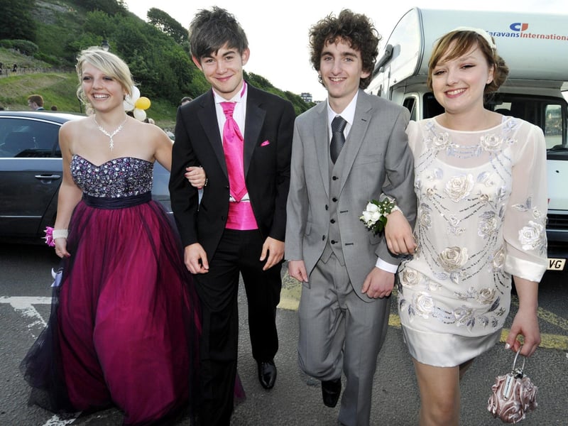 Pupils in high spirits arrive for the big night.