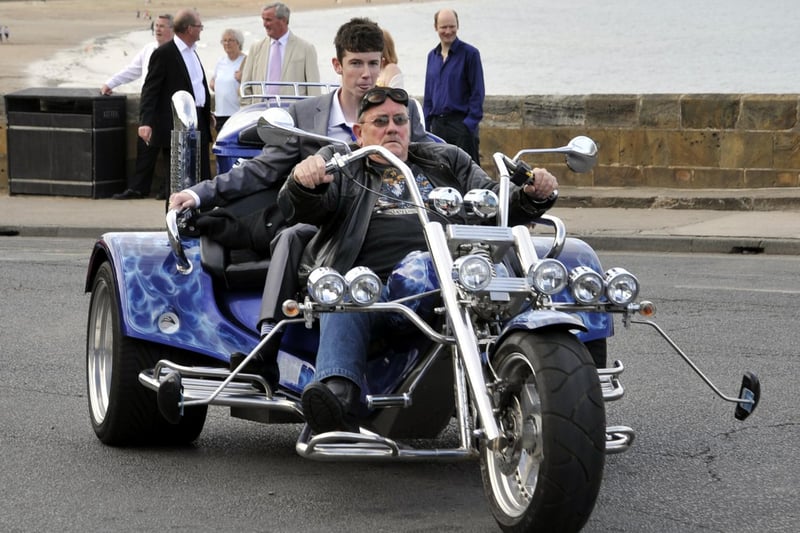 It was a more unorthodox arrival for Sean Wright who arrived on Roy Dingle's custom trike.