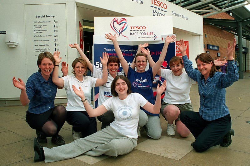 may 2002 and staff at Tesco in Seacroft were set to take part in Race For Life. Pictured in the foreground is Rachel Ohren with colleagues from left, Helen Higson, Karen Varley, Sue Ellis, Lesley Thomas, Ann Leadbeater, Pat Fayers