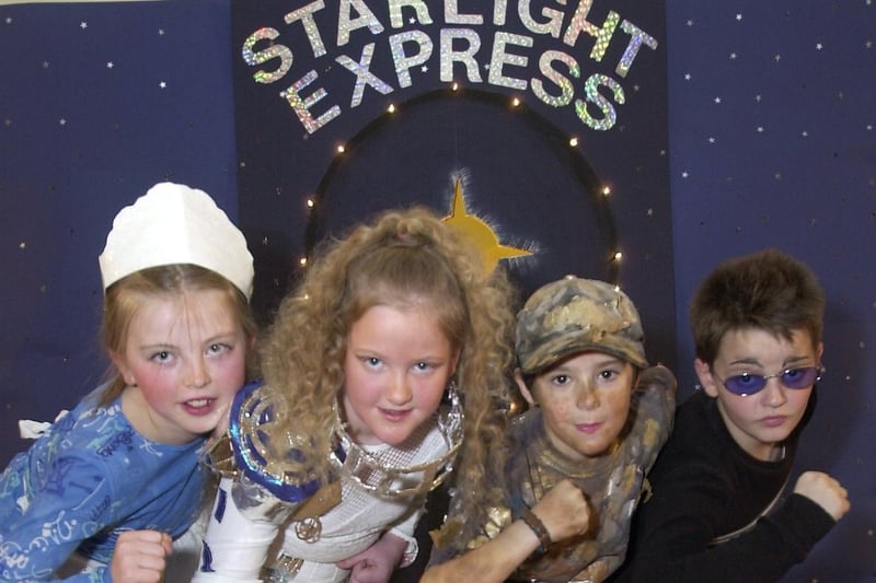 Starlight Express was being staged at Seacroft Grange School in December 2002. Pictured, from left, is Ezra Tren-Humphries (Dinah), Jodie Matthews (Pearl), Ben Hogdson (Rusty) and Kushtrim Hasani (Greaseball).