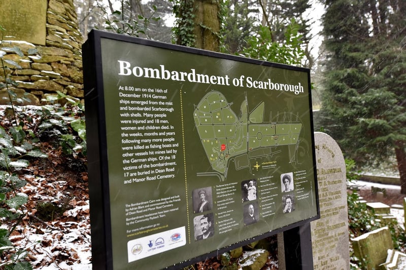 An information board gives more details of the bombardment and those killed