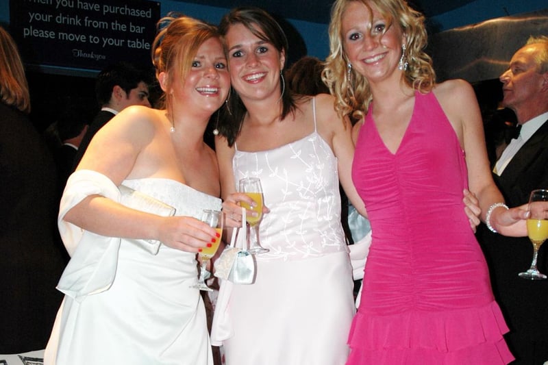 Rossall Prom Ball, Paradise Room, Blackpool Pleasure Beach. From left: Leanne Wilson, Kathryn Mitchell and Jenny Parr