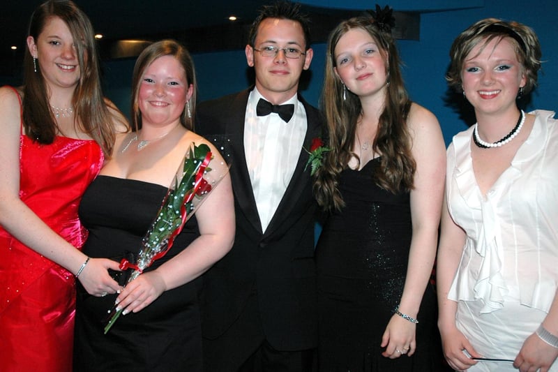 Rossall Prom Ball, Paradise Room, Blackpool Pleasure Beach.
From left: Donna Hart, Gemma Dulson, Jonathon Handcock, Jennifer Brookes, Kristy Jensen