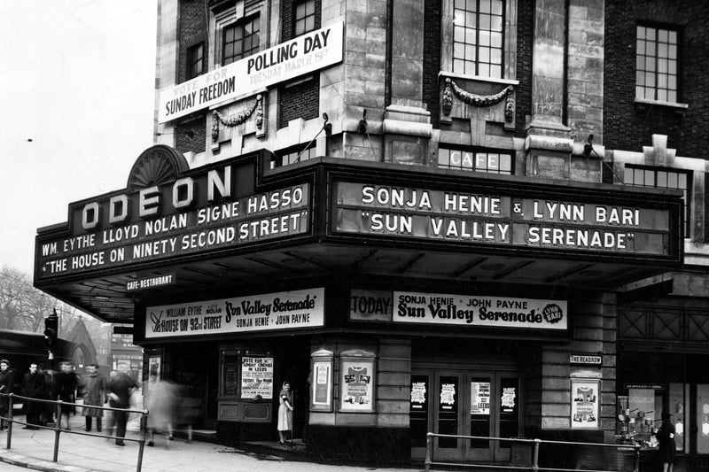 This cinema on The Headrow opened in February 1932 as the Paramount, and changed it’s name to The Odeon in 1940. A banner campaigning for the freedom to open cinemas on a Sunday.