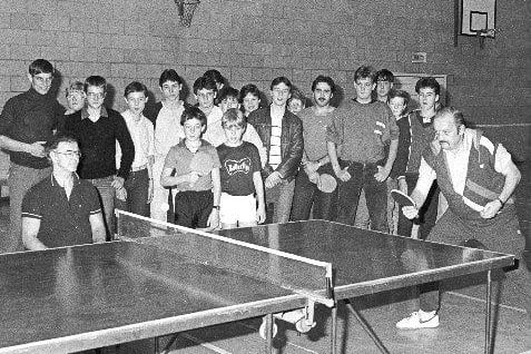 A table tennis demonstration at Pegasus Youth Club in Ossett in 1984