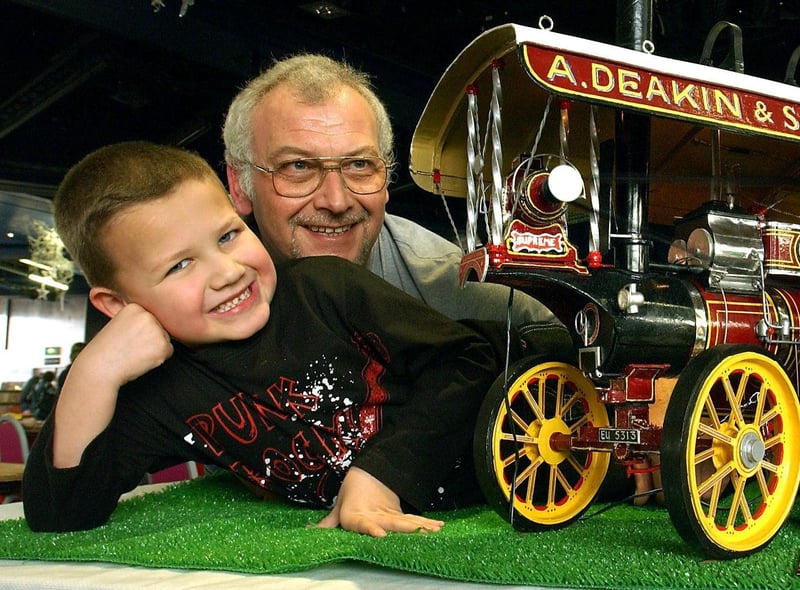 The Fairground Society Annual Fairground Circus and Model Engineering Show, at the Paradise Room, Blackpool Pleasure Beach. Pictured is David Fowler and his son Ryan (six) from Preston with their model showman’s engine