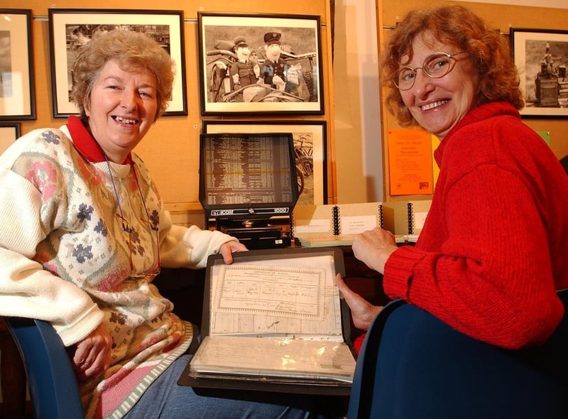 Chairman of the Preston Branch of the Lancashire Family History and Historical Society Pat Griffiths with Yvonne Hart from Leyland during a family history workshop held at South Ribble Museum in Leyland