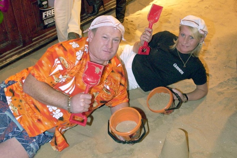 Keith Slater and Barbara Savage of the Pump and Trucheon pub, Bonny Street, Blackpool take part in the indoor beach party