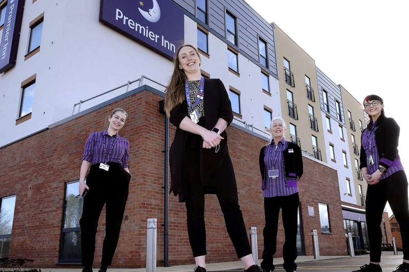 The new North Bay Premier Inn on Burniston Road opens with staff Sara Sumner, left, manager Ruby Young, Liz Connelly and Meg Dillinger.