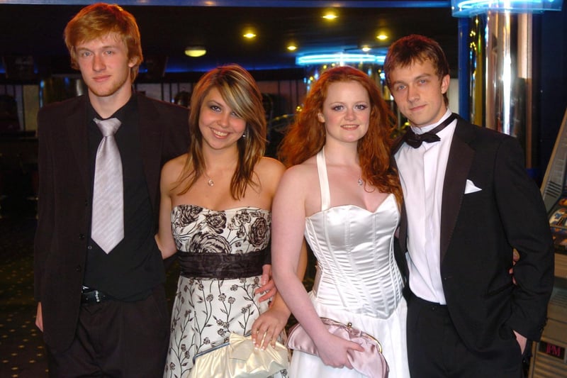 Lytham St Annes High School prom at Blackpool Pleasure Beach, 2007. L-R are Nick Kay, Heidi Quine, Lucie Sumner and Lucas Curnow.