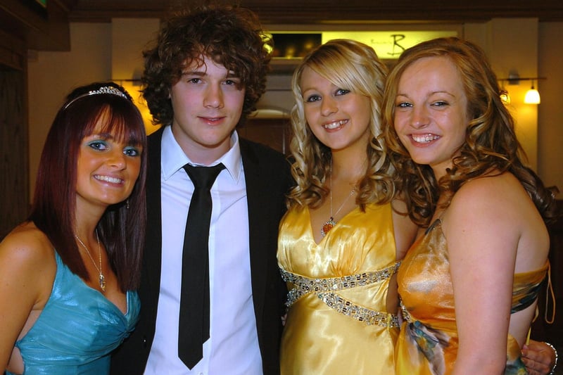 St Aidan's CE High School prom at the De Vere Hotel, 2008. From left, Ruby McGovern, Lee Carter, Sophie McIlvennie and Chantal Bates.