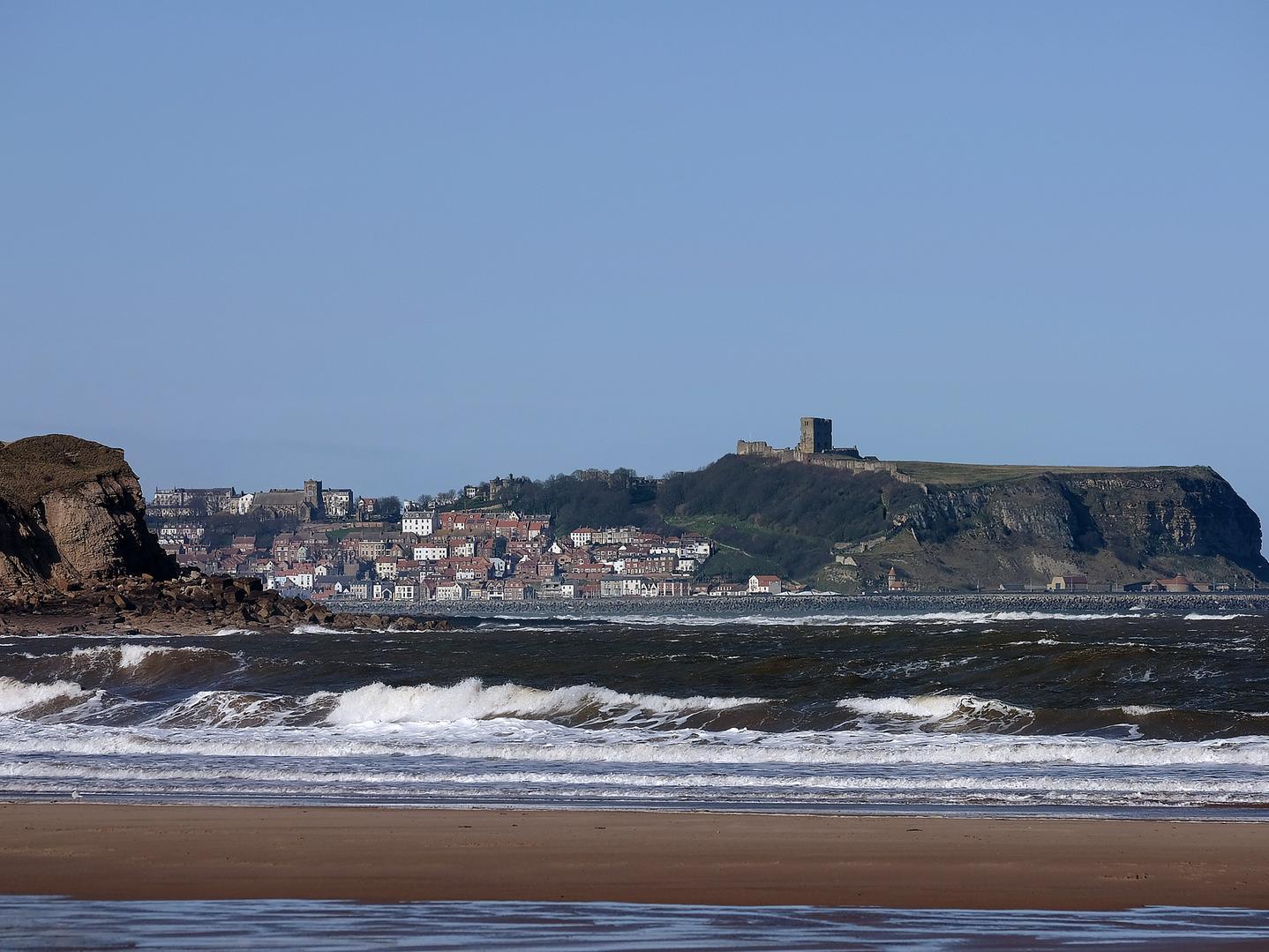 Cayton Bay...with a backdrop of Scarborough.