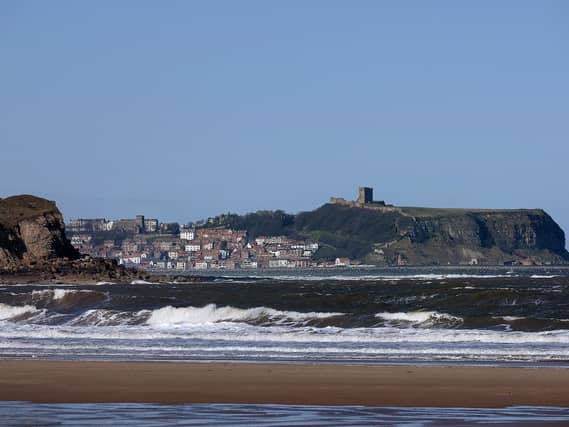 Cayton Bay...with a backdrop of Scarborough.