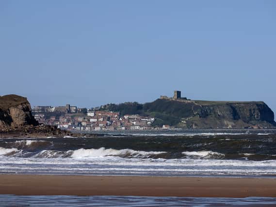 Cayton Bay...with a backdrop of Scarborough.