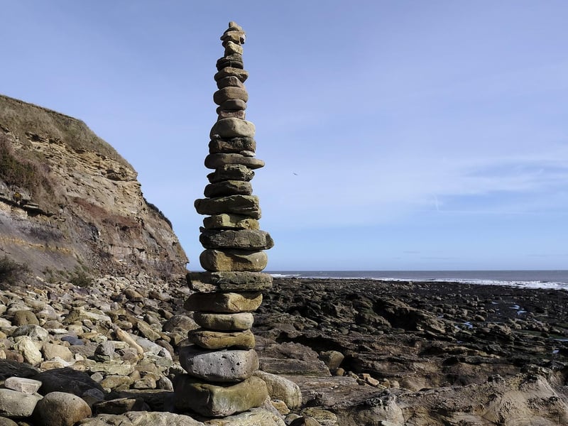 A rock tower on Crook Ness beach.