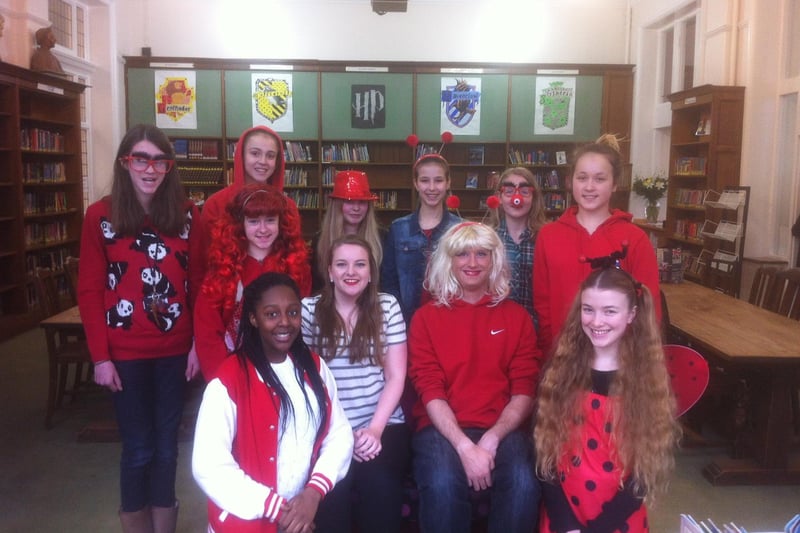 Harrogate Ladies' College students make up their Latin and Classics teacher Michael Clarke for Red Nose Day. Picture: James Metcalf.