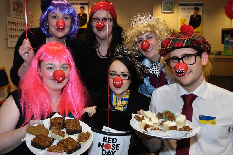 Pictured raising money for Comic Relief are Leeds Building Society staff Heidi Deaton, Andrew Wallace, Susan Cavanagh, Chloe Randall, Rebecca Gilson and Rosemary Gill. Picture: Marcus Corazzi.