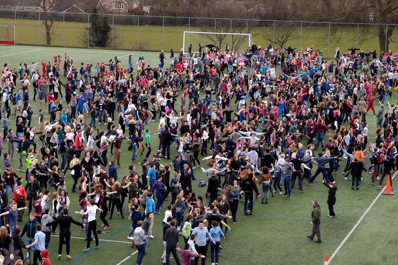 Rossett School pupils star jump for two minutes to raise money for Comic Relief. Picture: Marcus Corazzi.