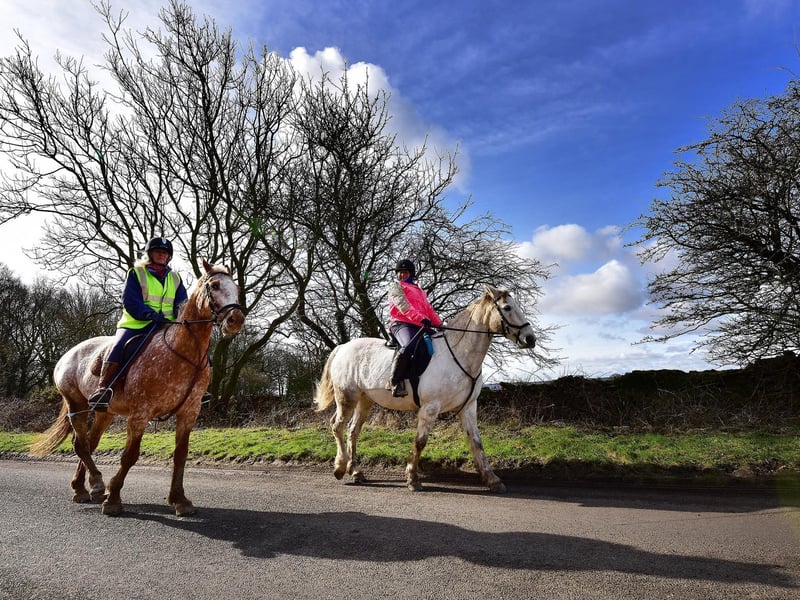 Horse riders heading onto woodland near Broxa.