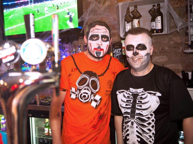 Samuel and James pulling the pints at Halloween, in 2015.