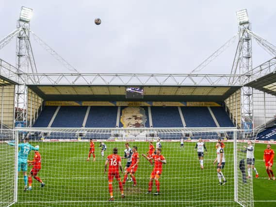 Preston North End on the attack against Luton at Deepdale