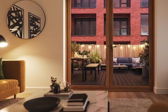 This one bedroom flat is part of the Ironworks development in the Holbeck Urban Village in Leeds city centre. Each flat is filled with light and has its own outdoor space. The homes are on the market with Linley and Simpson from £165,000.