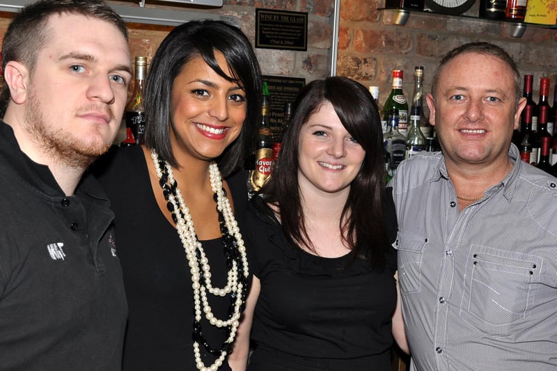 Landlord Tony, right, with staff Rhys, Rachel and Polly, in 2010.