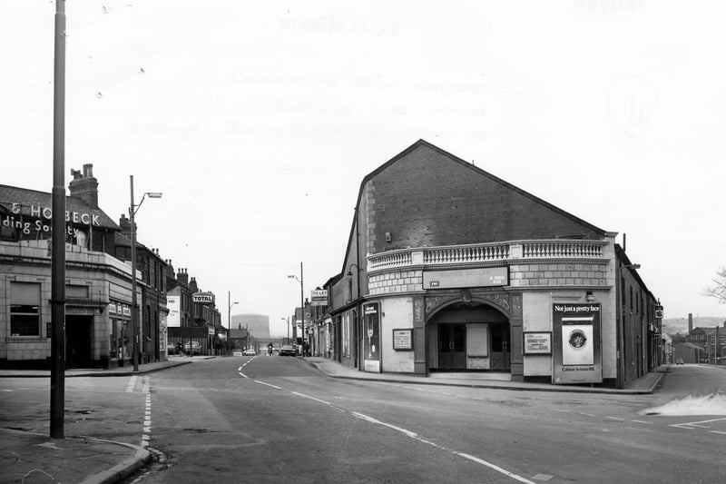 February 1980 and pictured is Domestic Street showing the junction with Shafton Lane on the left and St. Matthew's Street on the right. In the centre is the Silver Dollar Bingo and Social Club, formerly the Picture House Cinema.