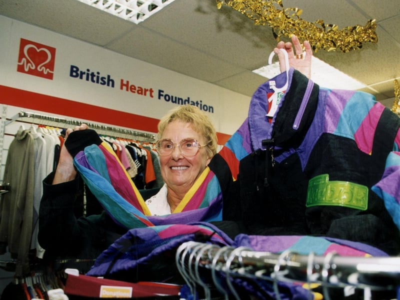 This is Audrey Cooper, a volunteer at the British Heart Foundation's Armley charity shop. She is pictured in December 1999.