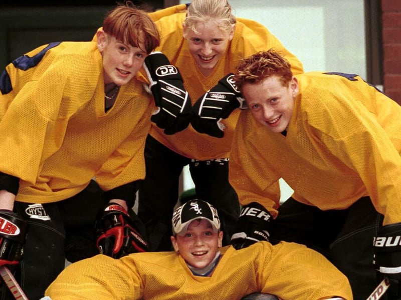 In-Line hockey stars at Armley Sports Centre. Pictured are, seated, goalkeeper Craig Wainwright, then, left to right, Lee Surtees, Sarah Denis and Luke Surtees.