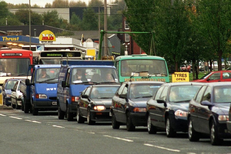 Motorists face delays on Wellington Road in October 1999. It was revealed as Britain's fourth most polluted road.