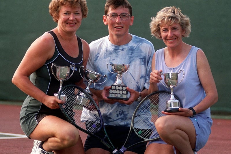 Upper Armley Tennis Club winners. Pictured are Dorcas Dupin (Ladies singles & doubles winner third year running), Stuart Pedder (Mens singles winner 2nd year running) and Heather Senior (Ladies doubles winner third year running).