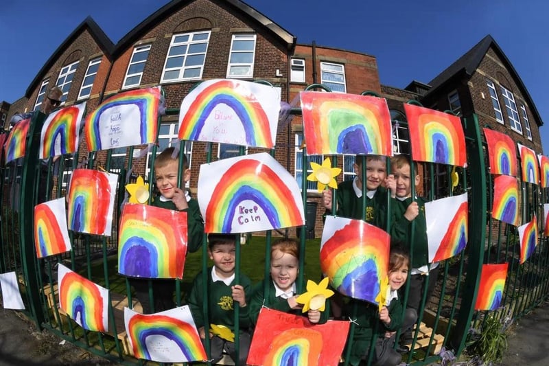 The amazing display of rainbows to praise our carers at St Gregory's Catholic Primary School in Preston