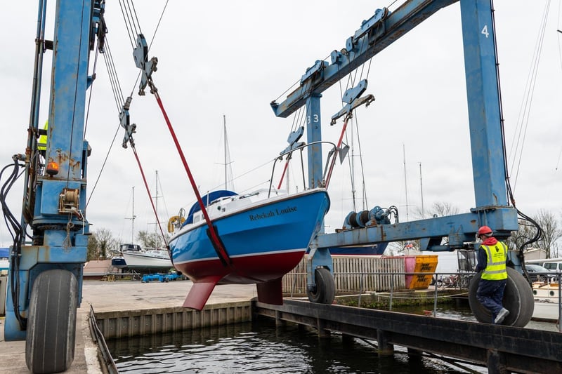 The vessel was lifted into the water at Glasson marina, at the end of the Glasson branch of the Lancaster canal, where it is linked to the sea.