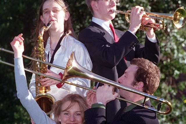 Members of Leeds University Band were making all the right noises. Pictured, back row left to right, are Liz Muge and Pete Davison. Front: Sally fairfax and Richard Warrington.