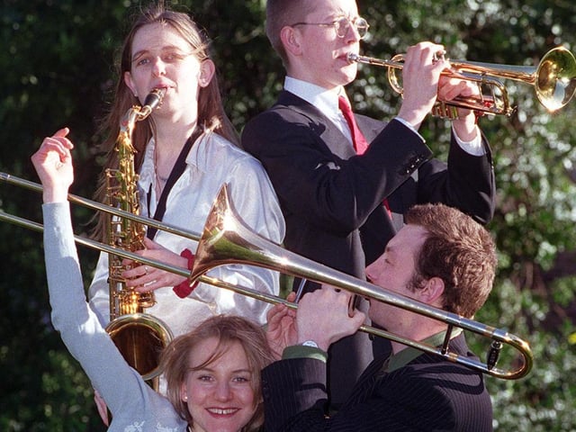 Members of Leeds University Band were making all the right noises. Pictured, back row left to right, are Liz Muge and Pete Davison. Front: Sally fairfax and Richard Warrington.