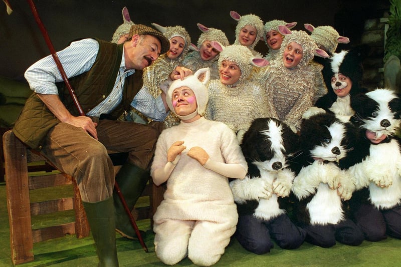 Babe was being staged at the Grand Theatre. Pictured is Farmer Hoggett (Anthony Pedley) and Babe played by Karen Briffett. The sheep are from the Lara Academy of Dance in Wortley.