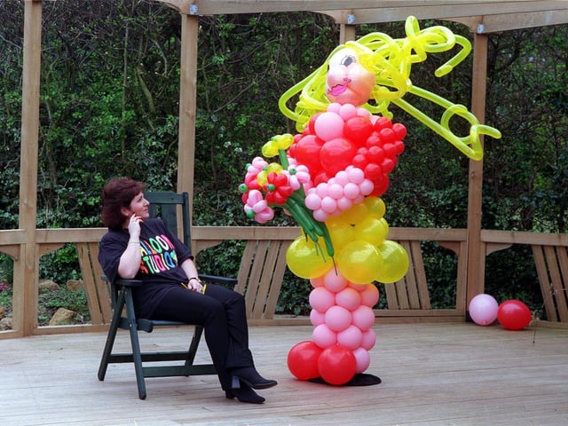 This Janice Delroy with a Balloon sculpture she designed.