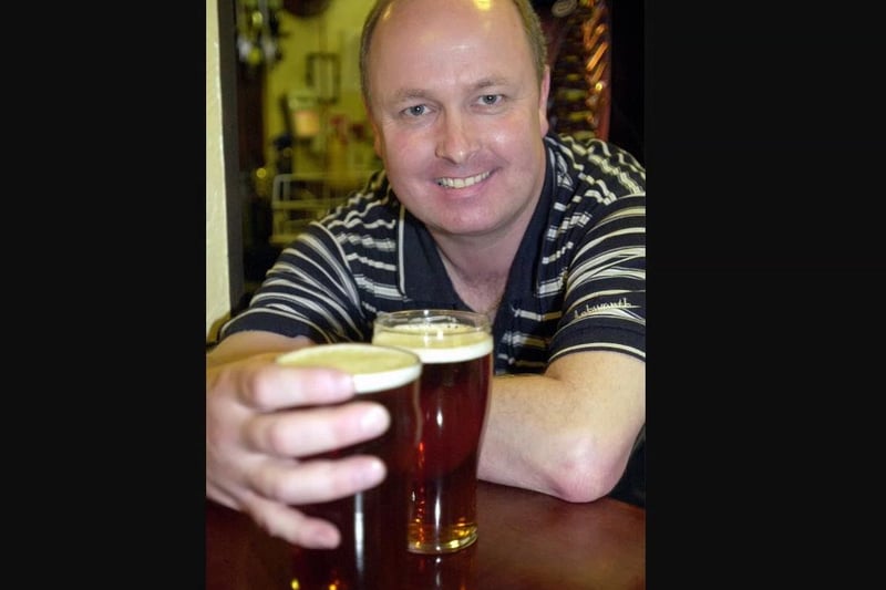 Landlord Paul Bonar enjoys a pint or 2 at the Saddle beer festival on Whitegate Drive Blackpool