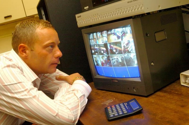 Landlord Paul Stevens at The Castle pub on Central Drive in Blackpool looking at CCTV footage