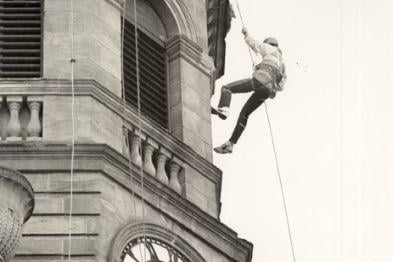Venture scouts abseiling from St Giles' church
