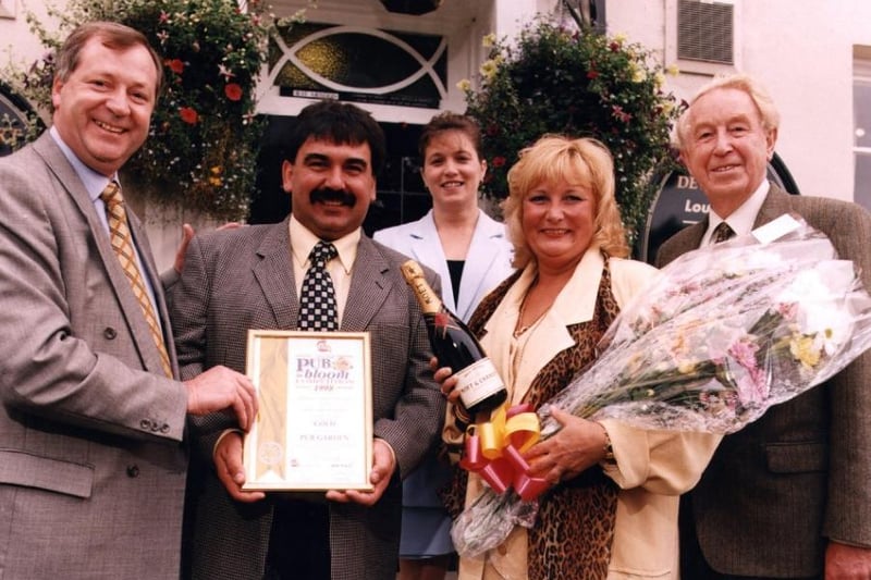 Dave Hobson and Debbie Chetwood, of the White Hart, Westgate End, Wakefield, were presented with their Pub In Bloom Award in 1998.