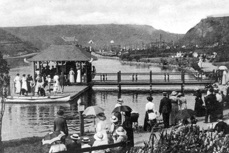 The opening ceremony of Peasholm Park in June 1912, where dignitaries can be seen at the boathouse in the Lake.