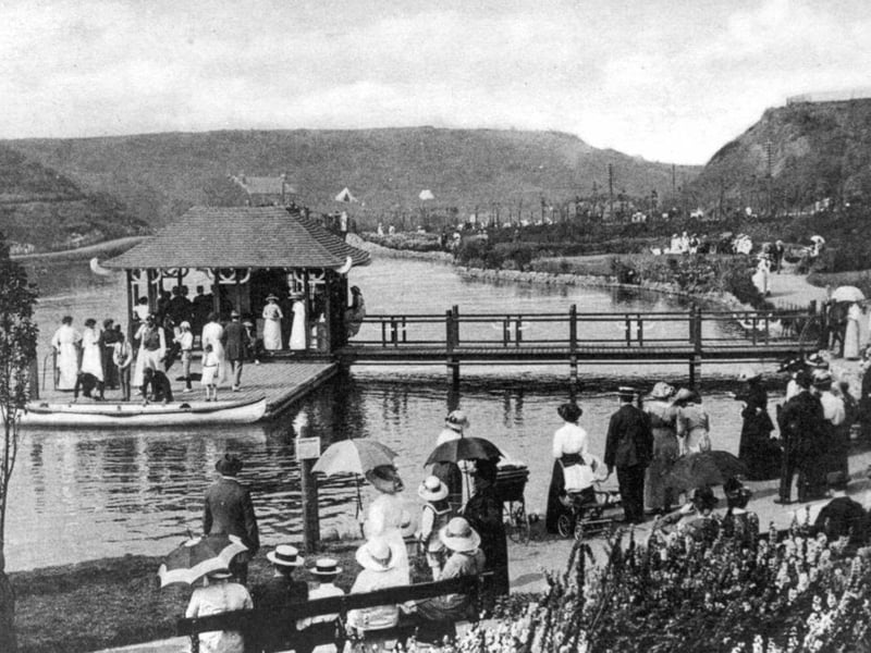 The opening ceremony of Peasholm Park in June 1912, where dignitaries can be seen at the boathouse in the Lake.