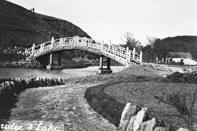 Taken shortly after the park had open, the photo shows a view of the bridge over to the island, with Peasholm Gap to the far right.